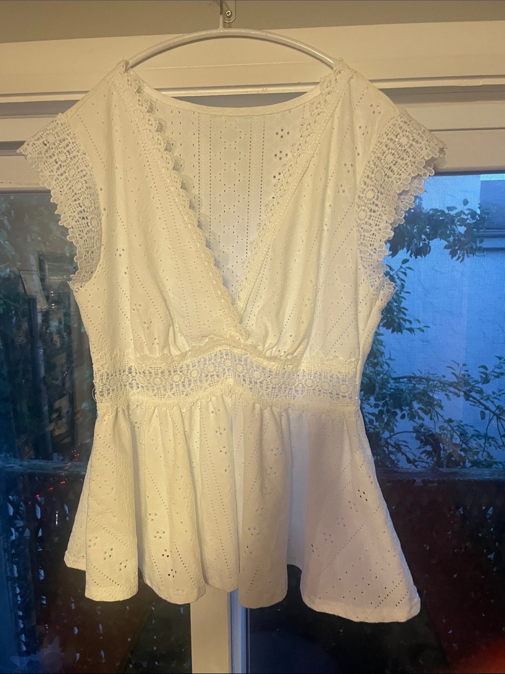 SHEIN Ivory Eyelet Lace Peplum Blouse